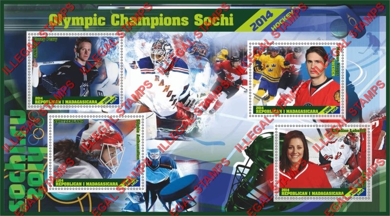 Madagascar 2014 Olympic Champions Hockey Illegal Stamp Souvenir Sheet of 4 Madagascar 2014 Olympic Champions Hockey Illegal Stamp Souvenir Sheet of 4