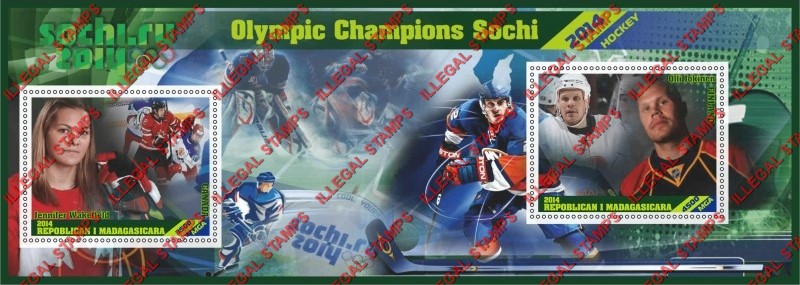 Madagascar 2014 Olympic Champions Hockey Illegal Stamp Souvenir Sheet of 2 Madagascar 2014 Olympic Champions Hockey Illegal Stamp Souvenir Sheet of 2