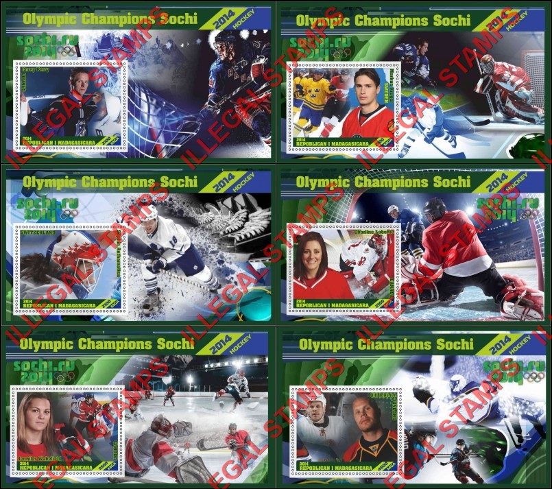 Madagascar 2014 Olympic Champions Hockey Illegal Stamp Souvenir Sheets of 1 Madagascar 2014 Olympic Champions Hockey Illegal Stamp Souvenir Sheets of 1