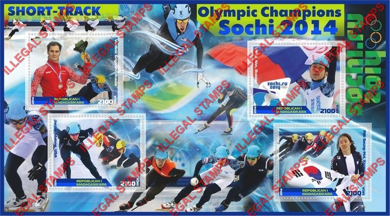 Madagascar 2014 Olympic Champions Short-Track Illegal Stamp Souvenir Sheet of 4 Madagascar 2014 Olympic Champions Short-Track Illegal Stamp Souvenir Sheet of 4