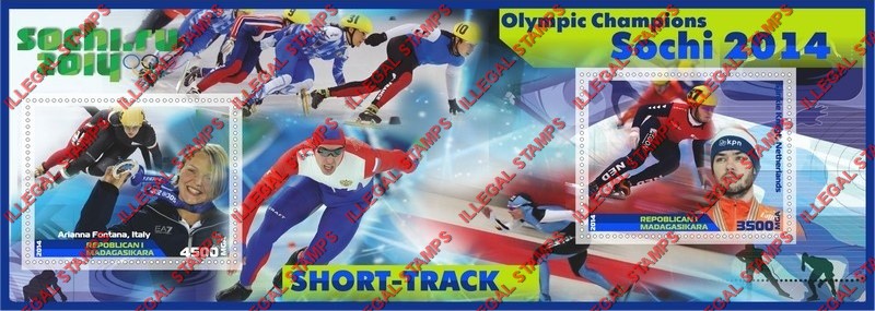 Madagascar 2014 Olympic Champions Short-Track Illegal Stamp Souvenir Sheet of 2 Madagascar 2014 Olympic Champions Short-Track Illegal Stamp Souvenir Sheet of 2