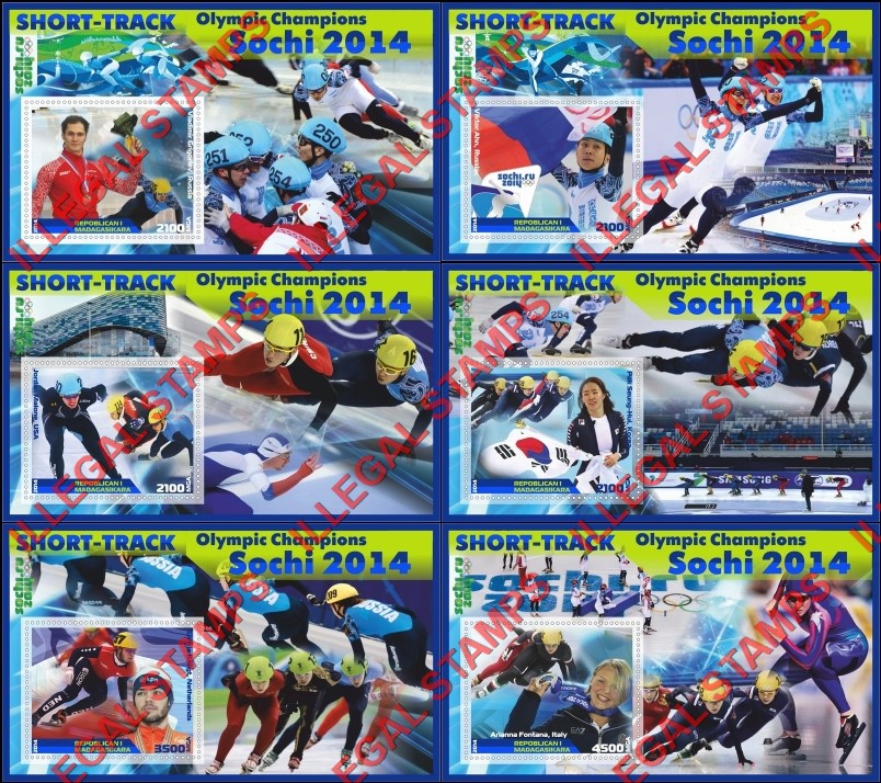 Madagascar 2014 Olympic Champions Short-Track Illegal Stamp Souvenir Sheets of 1 Madagascar 2014 Olympic Champions Short-Track Illegal Stamp Souvenir Sheets of 1