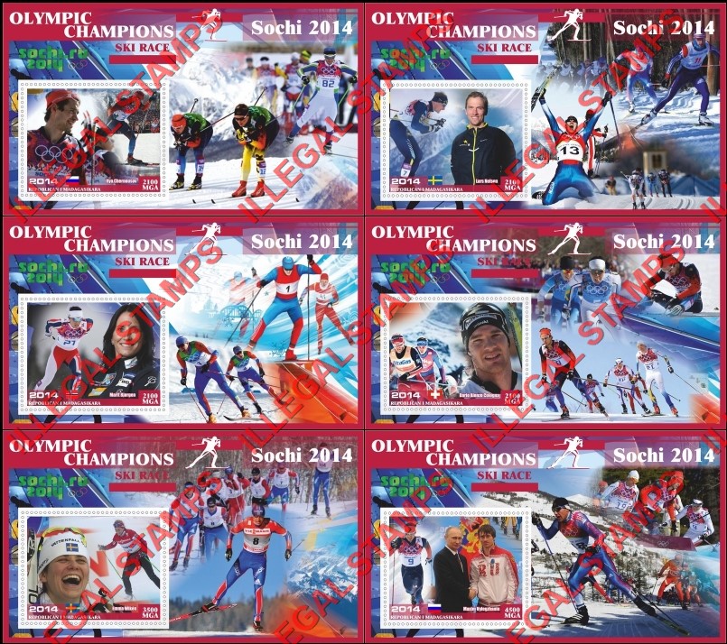 Madagascar 2014 Olympic Champions Ski Race Illegal Stamp Souvenir Sheets of 1 Madagascar 2014 Olympic Champions Ski Race Illegal Stamp Souvenir Sheets of 1