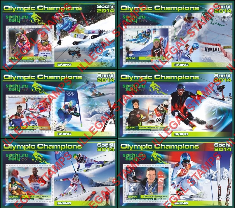 Madagascar 2014 Olympic Champions Skiing Illegal Stamp Souvenir Sheets of 1 Madagascar 2014 Olympic Champions Skiing Illegal Stamp Souvenir Sheets of 1