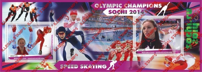 Madagascar 2014 Olympic Champions Speed Skating Illegal Stamp Souvenir Sheet of 2 Madagascar 2014 Olympic Champions Speed Skating Illegal Stamp Souvenir Sheet of 2