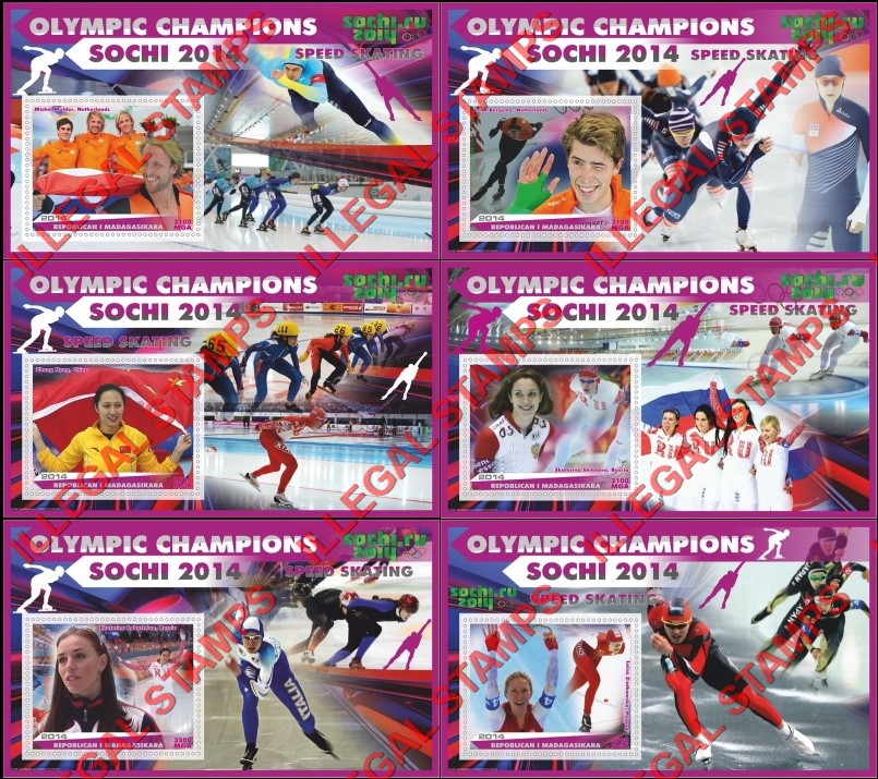 Madagascar 2014 Olympic Champions Speed Skating Illegal Stamp Souvenir Sheets of 1 Madagascar 2014 Olympic Champions Speed Skating Illegal Stamp Souvenir Sheets of 1