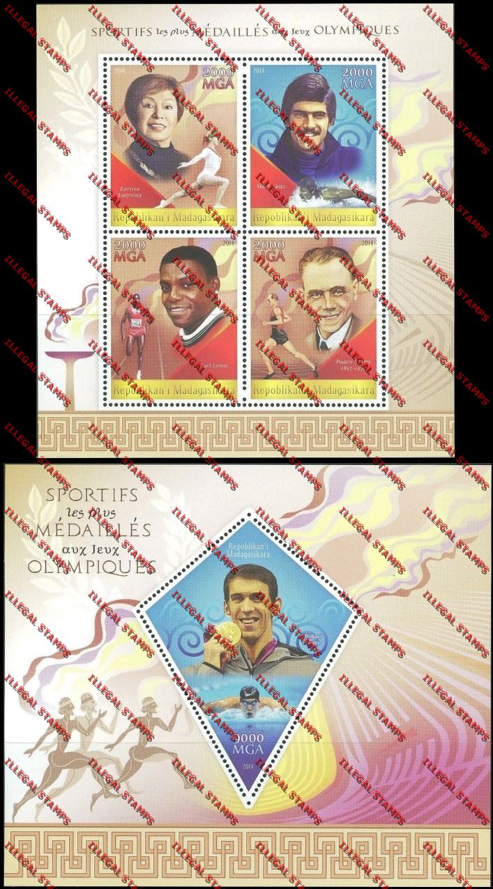 Madagascar 2014 Athletes at the Olympic Games Illegal Stamp Souvenir Sheet and Sheetlet Madagascar 2014 Athletes at the Olympic Games Illegal Stamp Souvenir Sheet and Sheetlet