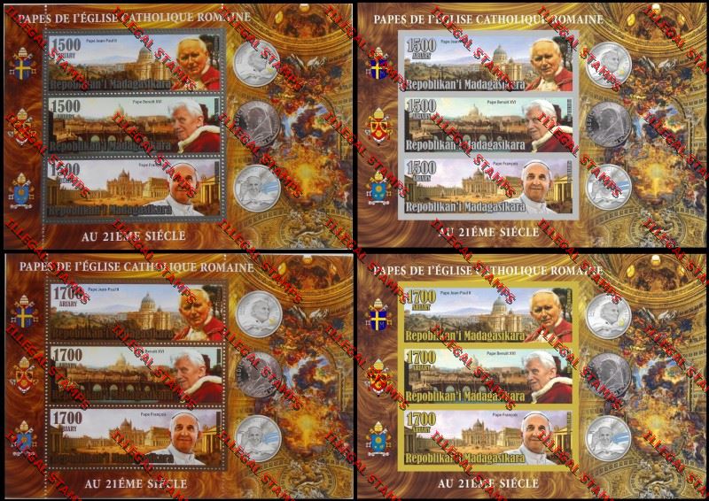 Madagascar 2014 Popes of the Roman Catholic Church Illegal Stamp Souvenir Sheetlets Madagascar 2014 Popes of the Roman Catholic Church Illegal Stamp Souvenir Sheetlets