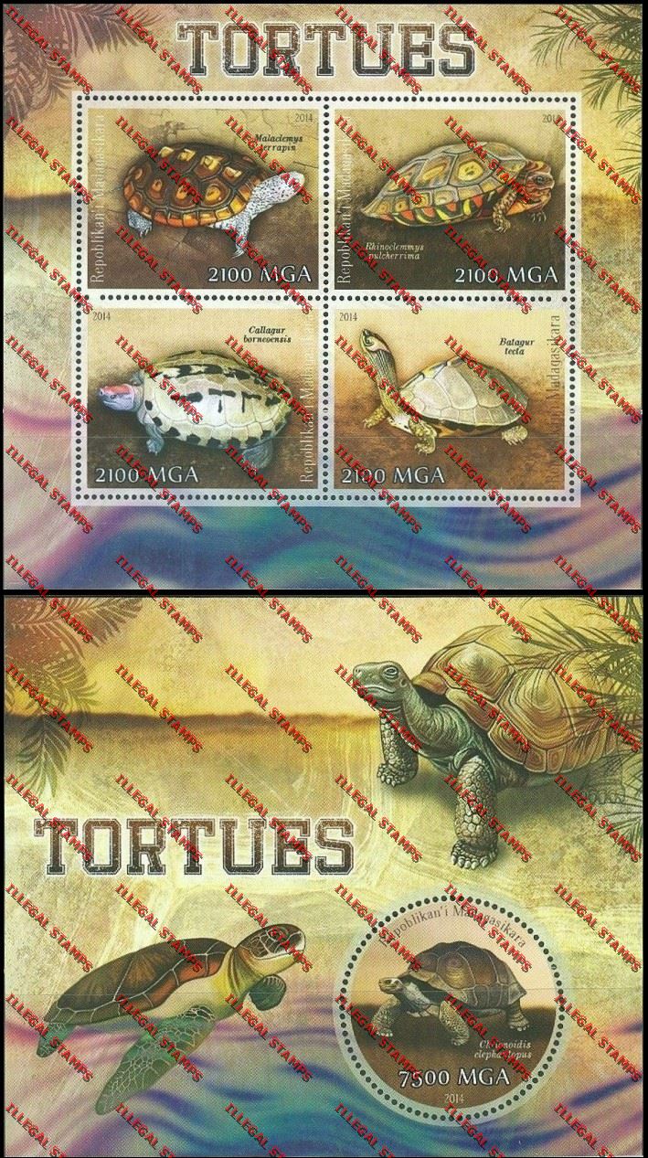 Madagascar 2014 Turtles Illegal Stamp Souvenir Sheet and Sheetlet Madagascar 2014 Turtles Illegal Stamp Souvenir Sheet and Sheetlet