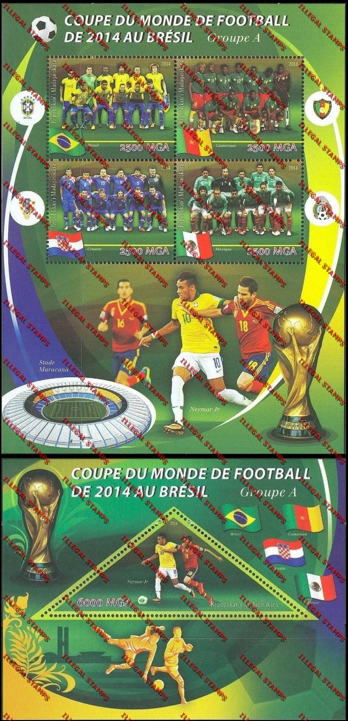 Madagascar 2014 World Cup Soccer Championship Group A Illegal Stamp Souvenir Sheetlet and Souvenir Sheet Madagascar 2014 World Cup Soccer Championship Group A Illegal Stamp Souvenir Sheetlet and Souvenir Sheet