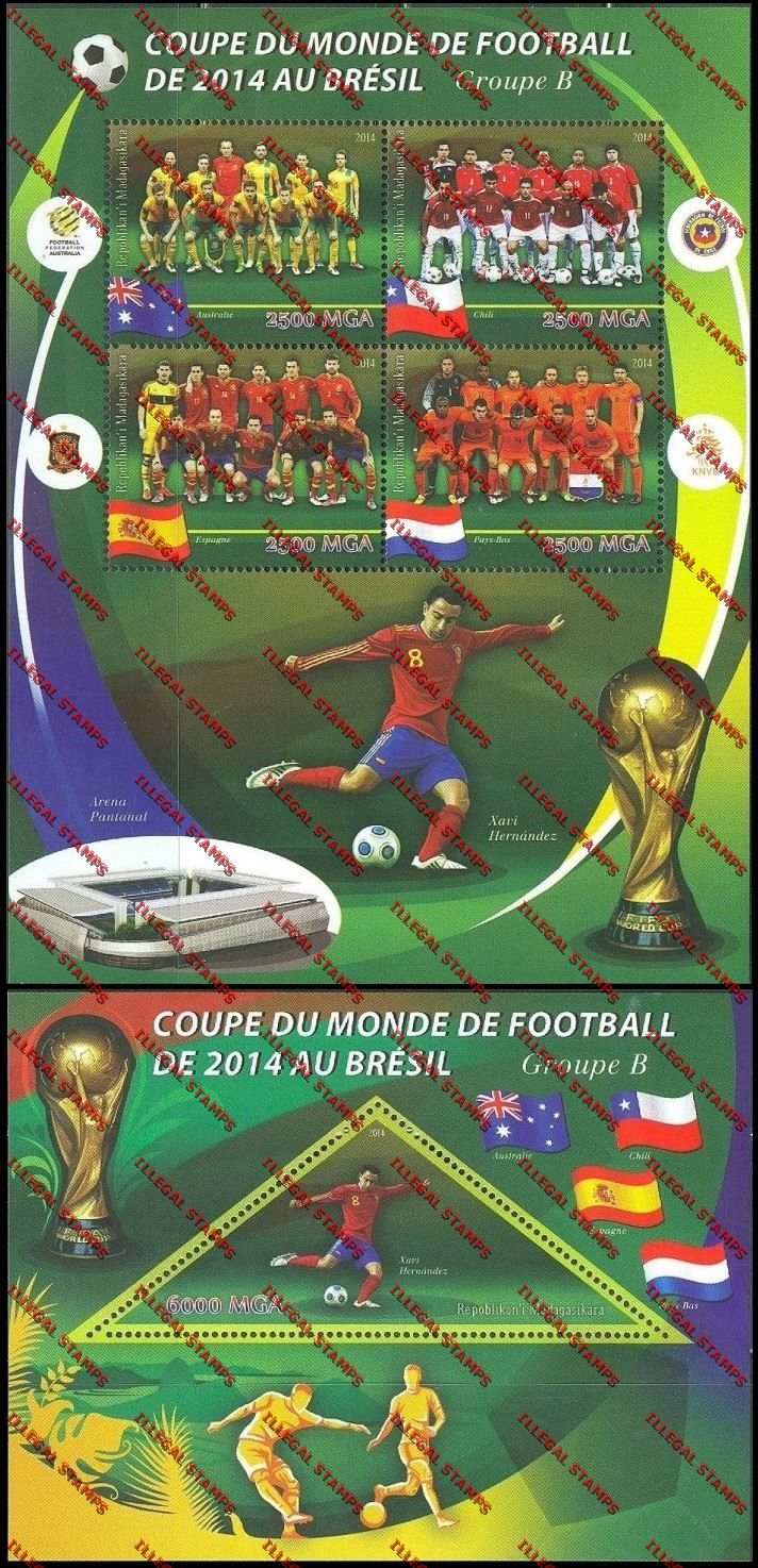 Madagascar 2014 World Cup Soccer Championship Group B Illegal Stamp Souvenir Sheetlet and Souvenir Sheet Madagascar 2014 World Cup Soccer Championship Group B Illegal Stamp Souvenir Sheetlet and Souvenir Sheet