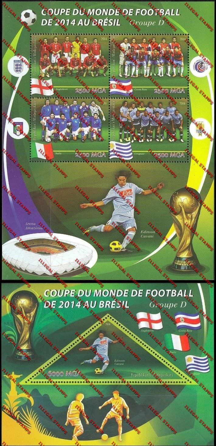 Madagascar 2014 World Cup Soccer Championship Group D Illegal Stamp Souvenir Sheetlet and Souvenir Sheet Madagascar 2014 World Cup Soccer Championship Group D Illegal Stamp Souvenir Sheetlet and Souvenir Sheet
