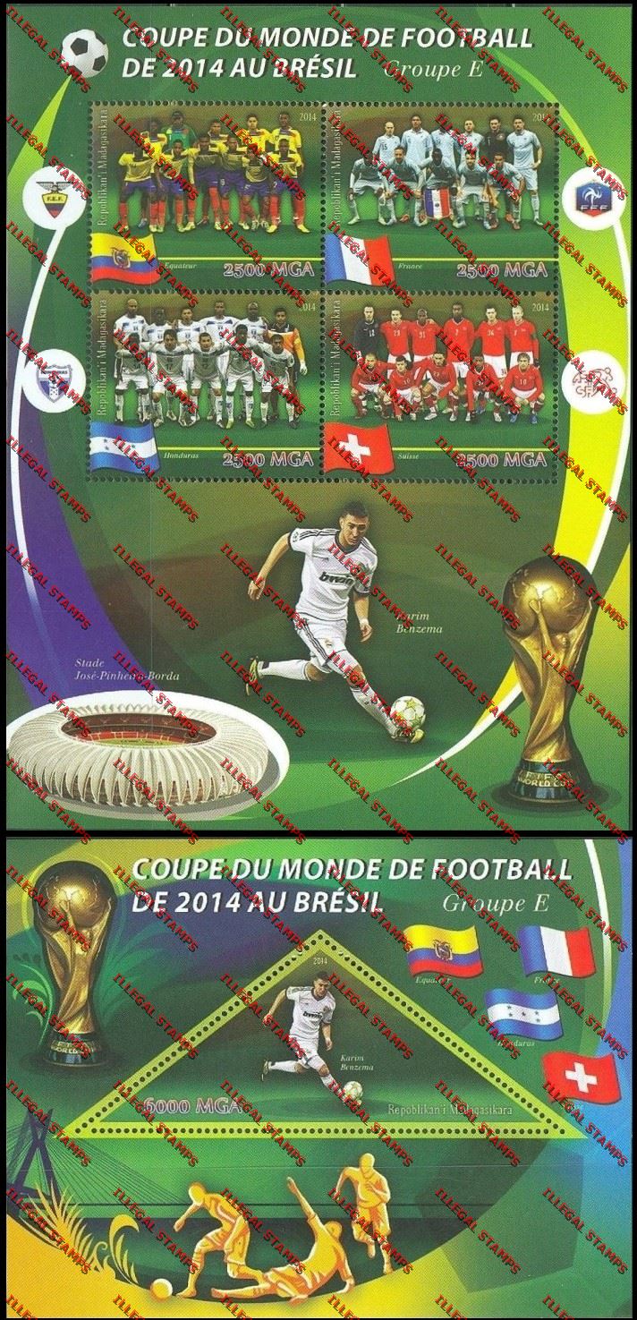 Madagascar 2014 World Cup Soccer Championship Group E Illegal Stamp Souvenir Sheetlet and Souvenir Sheet Madagascar 2014 World Cup Soccer Championship Group E Illegal Stamp Souvenir Sheetlet and Souvenir Sheet