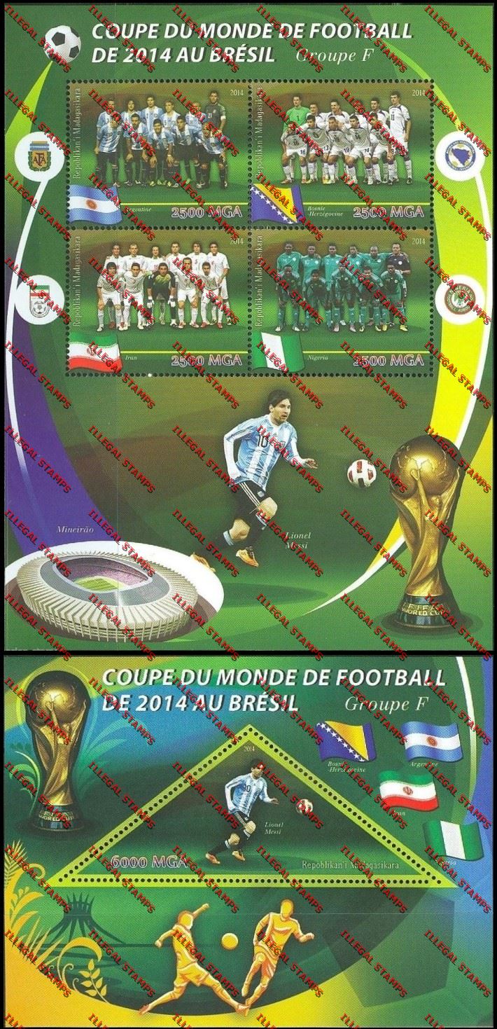 Madagascar 2014 World Cup Soccer Championship Group F Illegal Stamp Souvenir Sheetlet and Souvenir Sheet Madagascar 2014 World Cup Soccer Championship Group F Illegal Stamp Souvenir Sheetlet and Souvenir Sheet