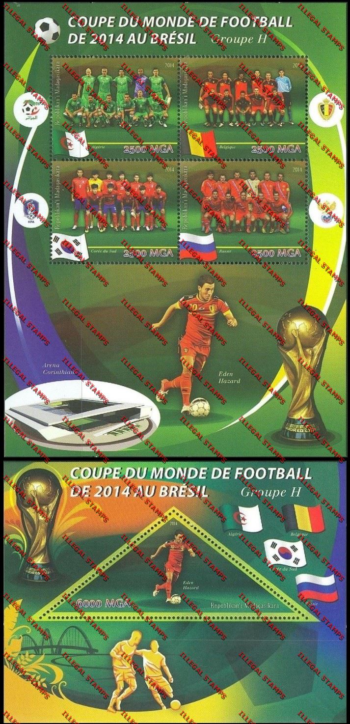 Madagascar 2014 World Cup Soccer Championship Group H Illegal Stamp Souvenir Sheetlet and Souvenir Sheet Madagascar 2014 World Cup Soccer Championship Group H Illegal Stamp Souvenir Sheetlet and Souvenir Sheet