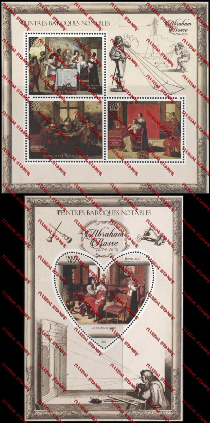 Madagascar 2015 Abraham Bosse Illegal Stamp Souvenir Sheet and Sheetlet Madagascar 2015 Abraham Bosse Illegal Stamp Souvenir Sheet and Sheetlet