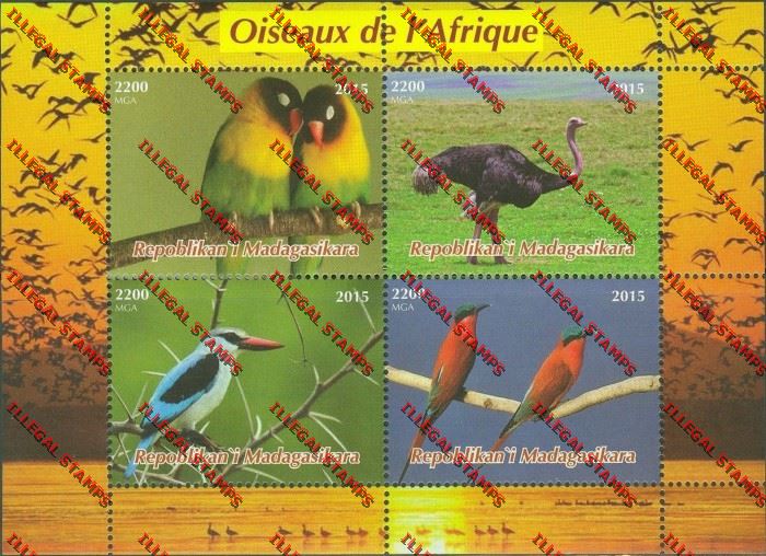 Madagascar 2015 African Birds Illegal Stamp Souvenir Sheetlet Madagascar 2015 African Birds Illegal Stamp Souvenir Sheetlet