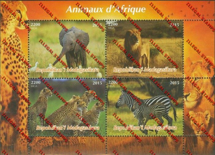 Madagascar 2015 African Wildlife Illegal Stamp Souvenir Sheetlet Madagascar 2015 African Wildlife Illegal Stamp Souvenir Sheetlet