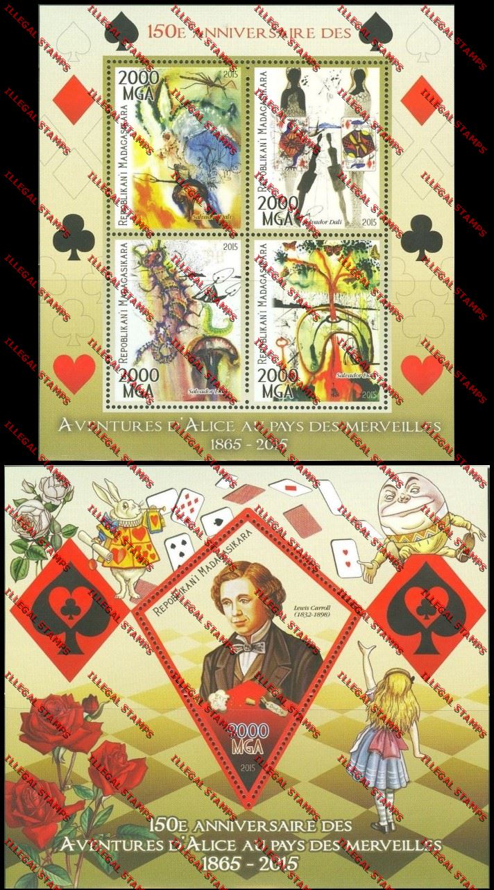 Madagascar 2015 Adventures of Alice in Wonderland Illegal Stamp Souvenir Sheet and Sheetlet Madagascar 2015 Adventures of Alice in Wonderland Illegal Stamp Souvenir Sheet and Sheetlet