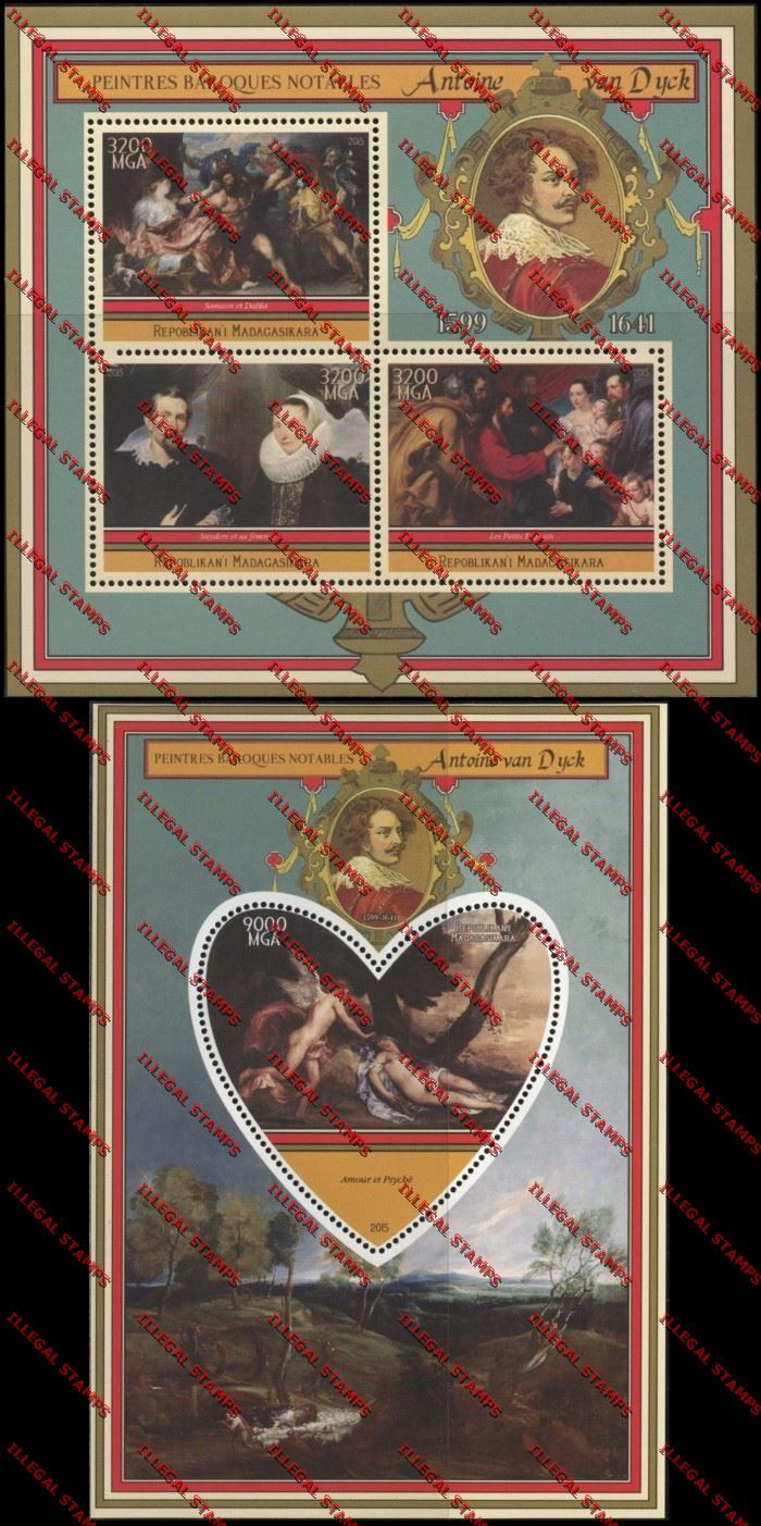 Madagascar 2015 Antoine van Dyck Illegal Stamp Souvenir Sheet and Sheetlet Madagascar 2015 Antoine van Dyck Illegal Stamp Souvenir Sheet and Sheetlet