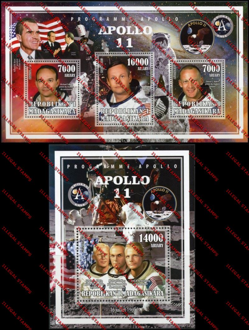 Madagascar 2015 Apollo 11 Illegal Stamp Souvenir Sheet and Sheetlet Madagascar 2015 Apollo 11 Illegal Stamp Souvenir Sheet and Sheetlet