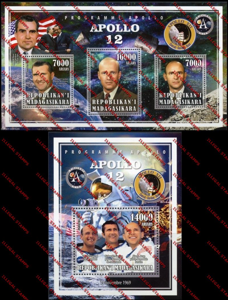 Madagascar 2015 Apollo 12 Illegal Stamp Souvenir Sheet and Sheetlet Madagascar 2015 Apollo 12 Illegal Stamp Souvenir Sheet and Sheetlet