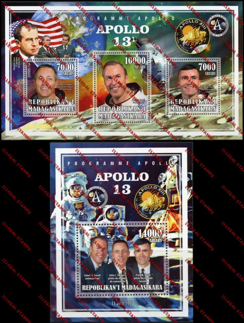 Madagascar 2015 Apollo 13 Illegal Stamp Souvenir Sheet and Sheetlet Madagascar 2015 Apollo 13 Illegal Stamp Souvenir Sheet and Sheetlet