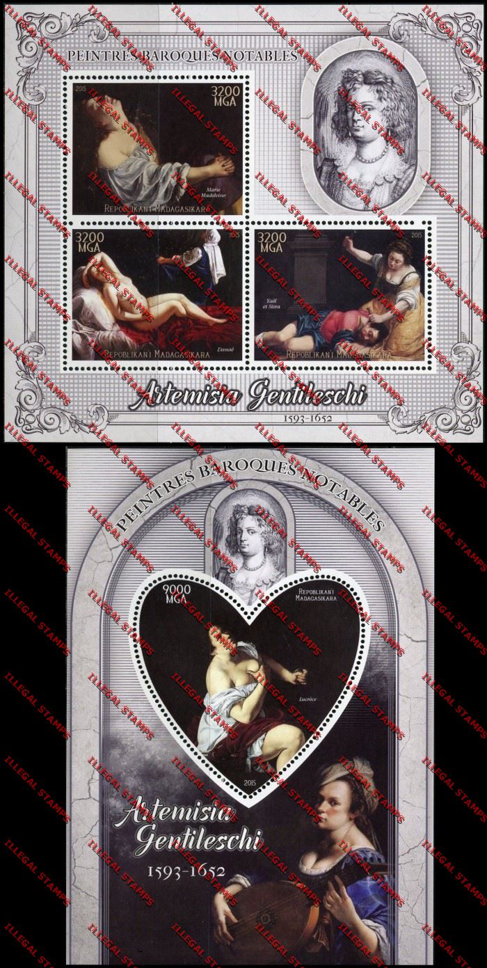 Madagascar 2015 Artemisia Gentileschi Illegal Stamp Souvenir Sheet and Sheetlet Madagascar 2015 Artemisia Gentileschi Illegal Stamp Souvenir Sheet and Sheetlet