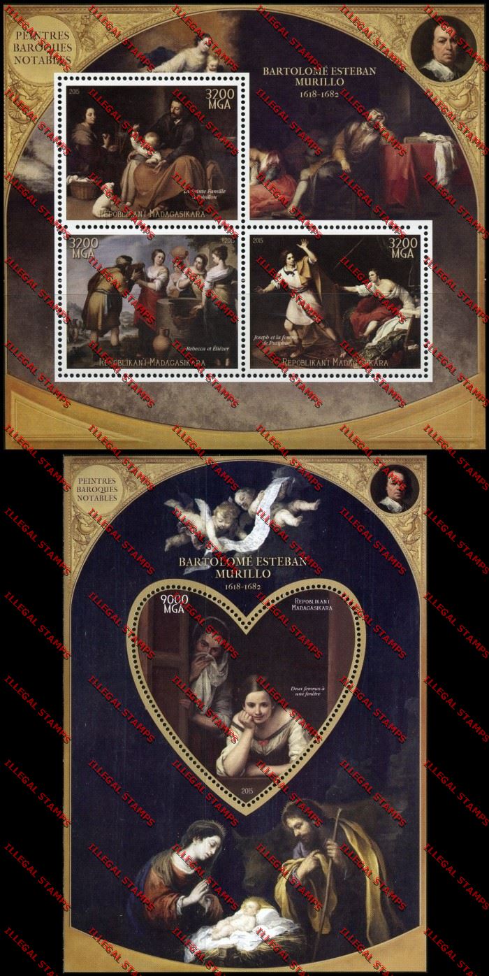 Madagascar 2015 Bartolome Esteban Murillo Illegal Stamp Souvenir Sheet and Sheetlet Madagascar 2015 Bartolome Esteban Murillo Illegal Stamp Souvenir Sheet and Sheetlet