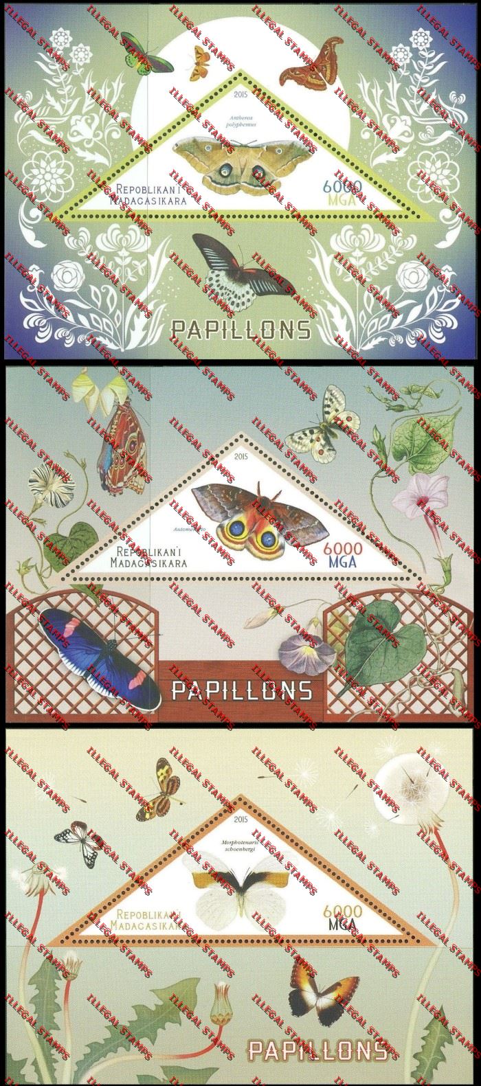 Madagascar 2015 Butterflies Illegal Stamp Souvenir Sheets Madagascar 2015 Butterflies Illegal Stamp Souvenir Sheets