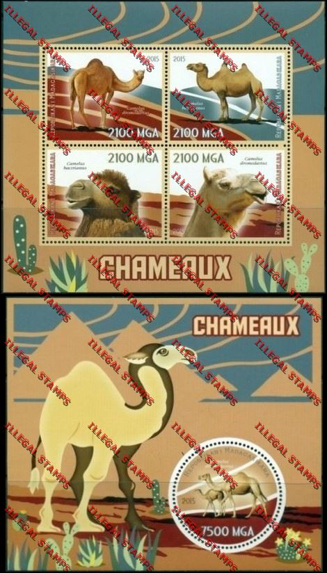 Madagascar 2015 Camels Illegal Stamp Souvenir Sheet and Sheetlet Madagascar 2015 Camels Illegal Stamp Souvenir Sheet and Sheetlet