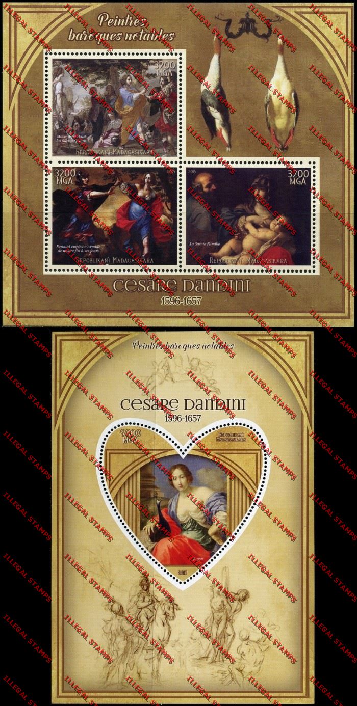 Madagascar 2015 Cesare Dandini Illegal Stamp Souvenir Sheet and Sheetlet Madagascar 2015 Cesare Dandini Illegal Stamp Souvenir Sheet and Sheetlet