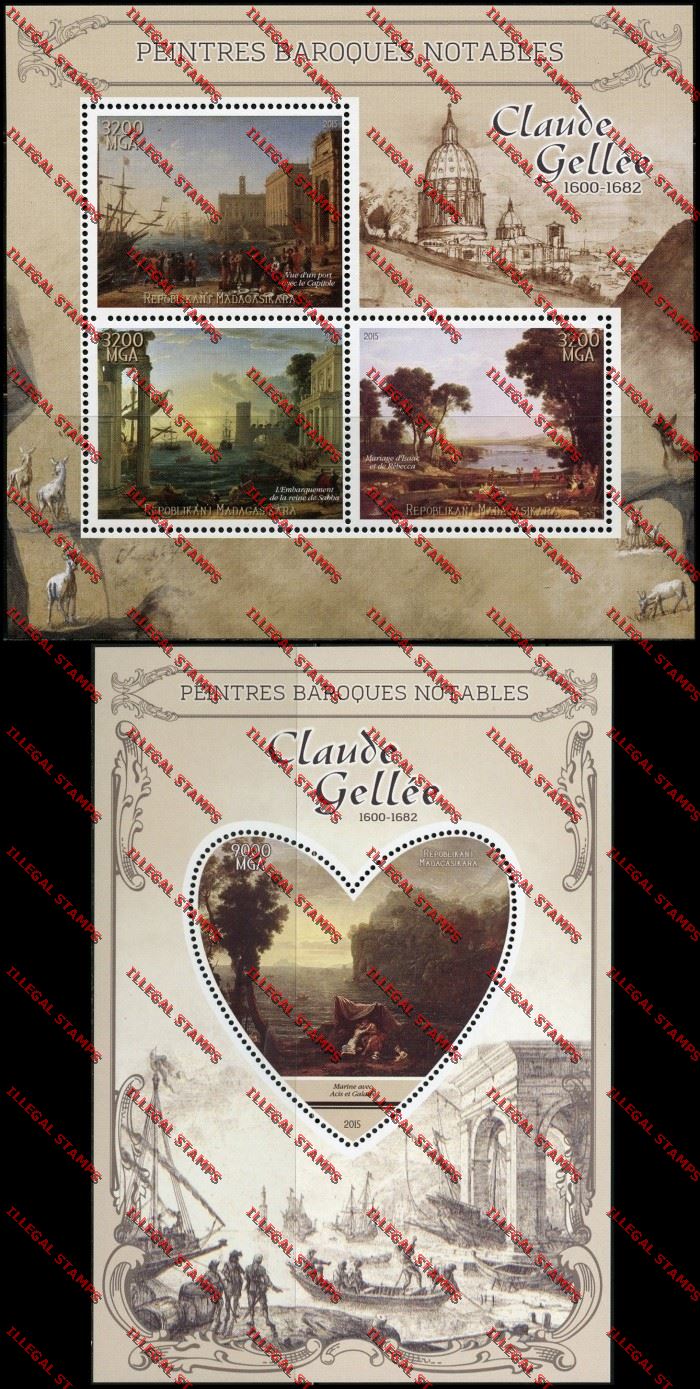 Madagascar 2015 Claude Gellee Illegal Stamp Souvenir Sheet and Sheetlet Madagascar 2015 Claude Gellee Illegal Stamp Souvenir Sheet and Sheetlet