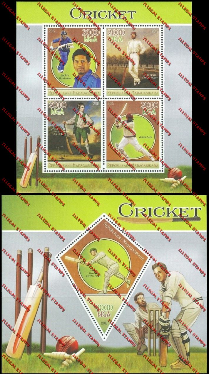 Madagascar 2015 Cricket Players Illegal Stamp Souvenir Sheet and Sheetlet Madagascar 2015 Cricket Players Illegal Stamp Souvenir Sheet and Sheetlet