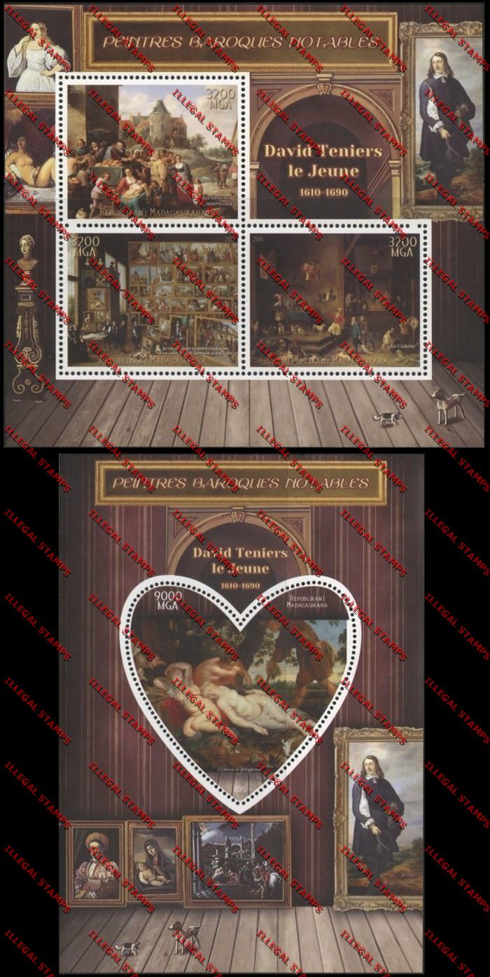 Madagascar 2015 David Teniers the Younger Illegal Stamp Souvenir Sheet and Sheetlet Madagascar 2015 David Teniers the Younger Illegal Stamp Souvenir Sheet and Sheetlet