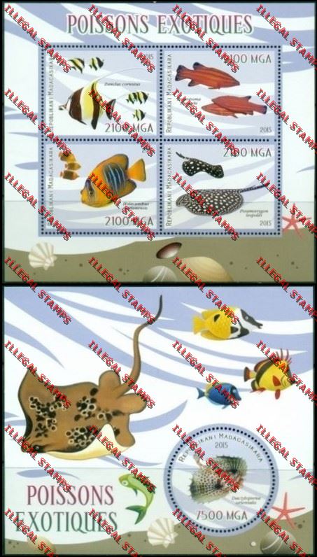 Madagascar 2015 Exotic Fish Illegal Stamp Souvenir Sheet and Sheetlet Madagascar 2015 Exotic Fish Illegal Stamp Souvenir Sheet and Sheetlet
