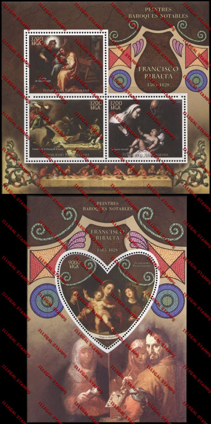 Madagascar 2015 Francisco Ribalta Illegal Stamp Souvenir Sheet and Sheetlet Madagascar 2015 Francisco Ribalta Illegal Stamp Souvenir Sheet and Sheetlet
