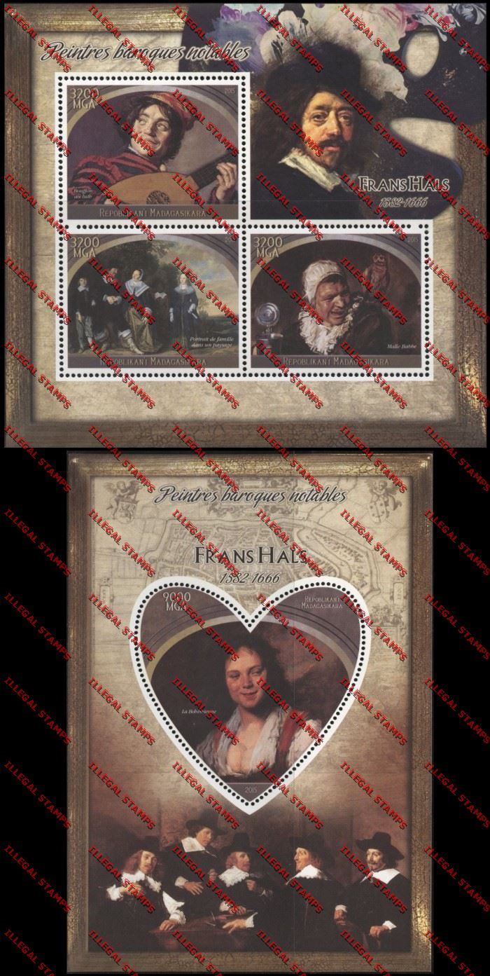 Madagascar 2015 Frans Hals Illegal Stamp Souvenir Sheet and Sheetlet Madagascar 2015 Frans Hals Illegal Stamp Souvenir Sheet and Sheetlet