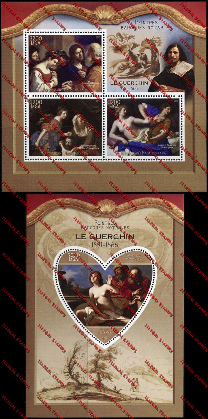 Madagascar 2015 Le Guerchin Illegal Stamp Souvenir Sheet and Sheetlet Madagascar 2015 Le Guerchin Illegal Stamp Souvenir Sheet and Sheetlet
