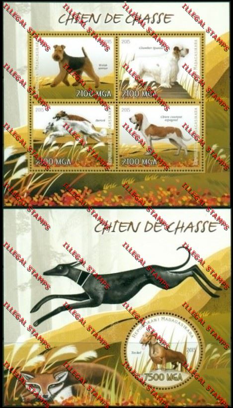 Madagascar 2015 Hunting Dogs Illegal Stamp Souvenir Sheet and Sheetlet Madagascar 2015 Hunting Dogs Illegal Stamp Souvenir Sheet and Sheetlet