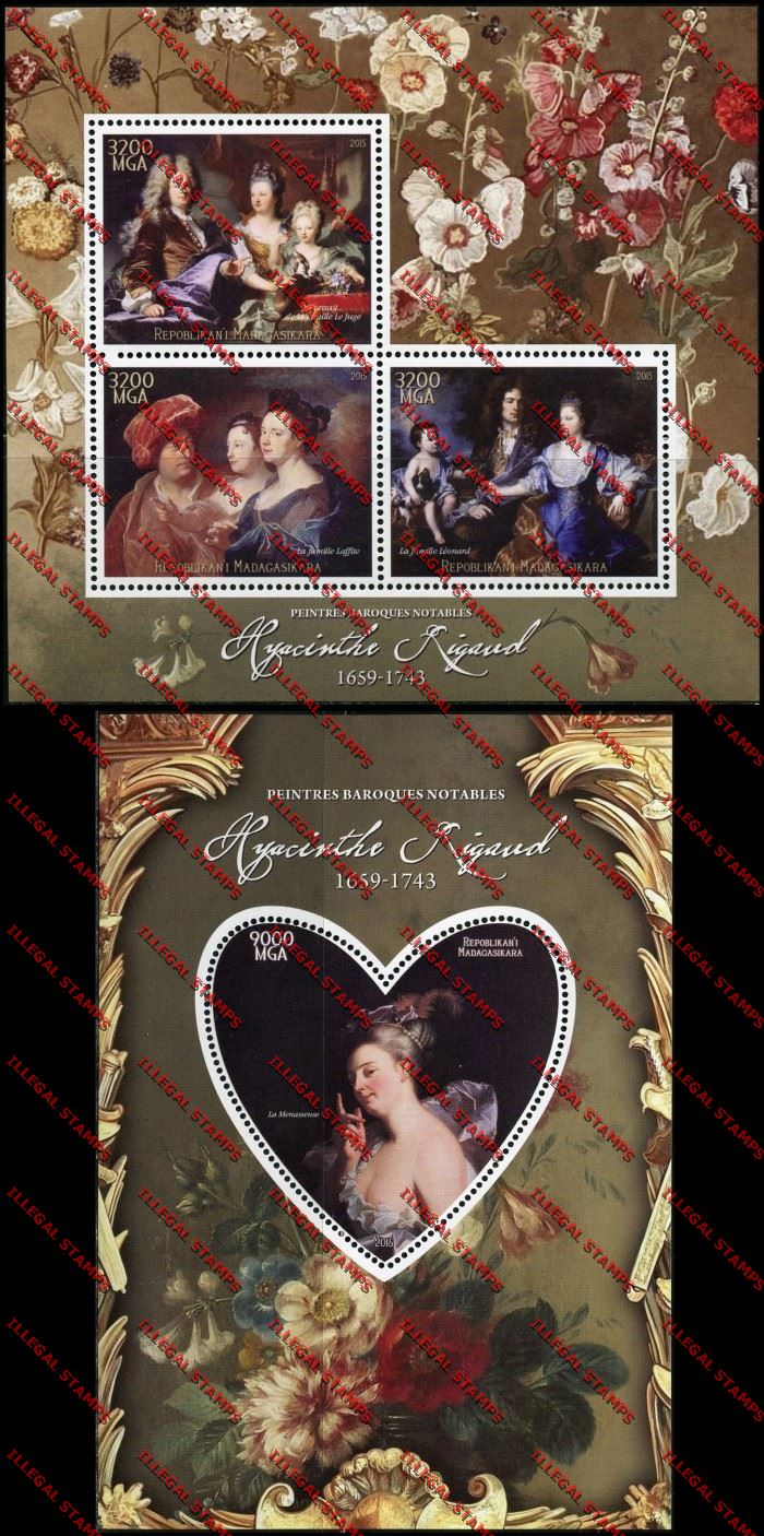 Madagascar 2015 Hyacinthe Rigaud Illegal Stamp Souvenir Sheet and Sheetlet Madagascar 2015 Hyacinthe Rigaud Illegal Stamp Souvenir Sheet and Sheetlet