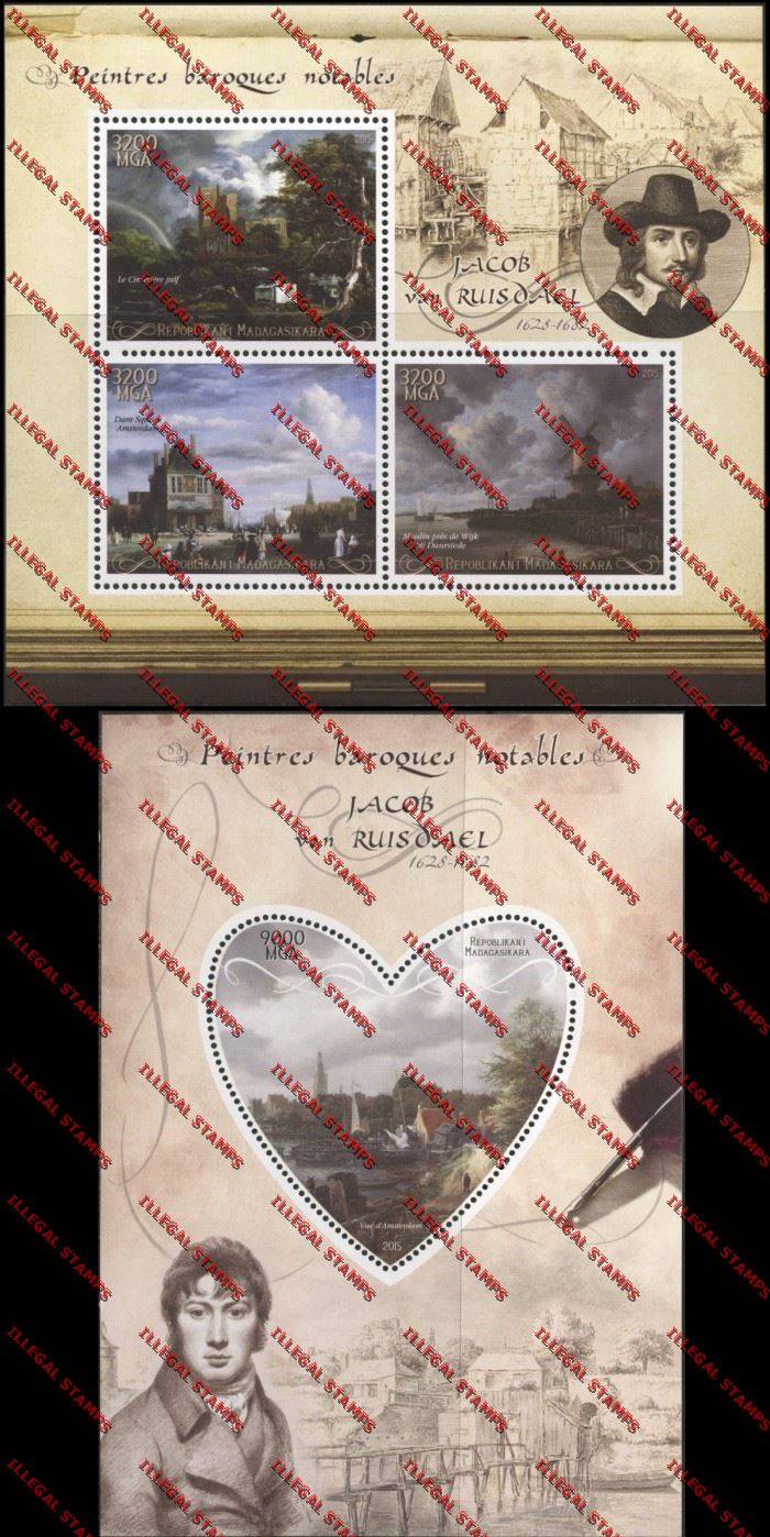 Madagascar 2015 Jacob van Ruisdael Illegal Stamp Souvenir Sheet and Sheetlet Madagascar 2015 Jacob van Ruisdael Illegal Stamp Souvenir Sheet and Sheetlet