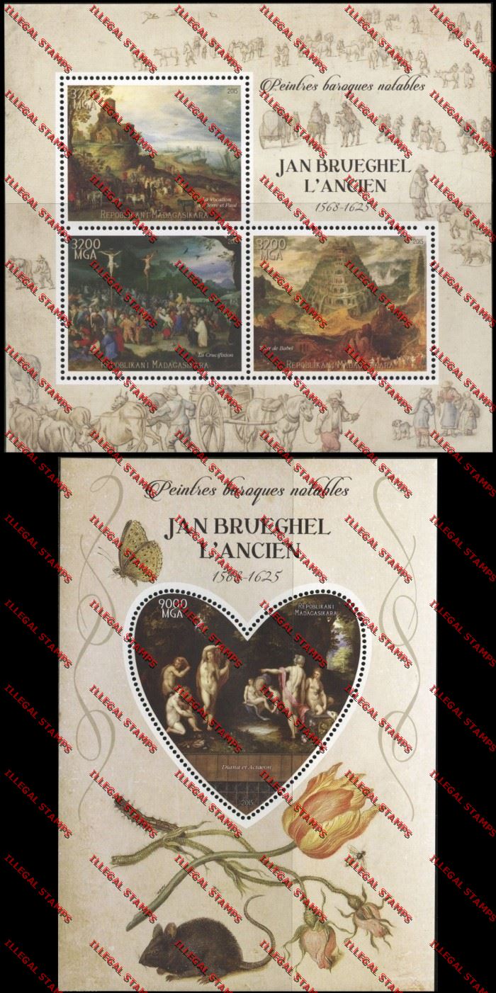Madagascar 2015 Jan Brueghel the Elder Illegal Stamp Souvenir Sheet and Sheetlet Madagascar 2015 Jan Brueghel the Elder Illegal Stamp Souvenir Sheet and Sheetlet