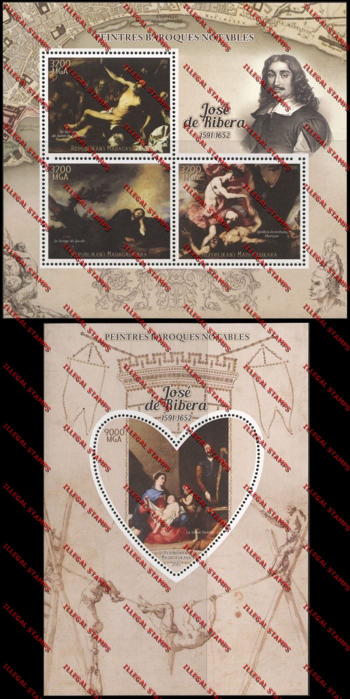 Madagascar 2015 Jose de Ribera Illegal Stamp Souvenir Sheet and Sheetlet Madagascar 2015 Jose de Ribera Illegal Stamp Souvenir Sheet and Sheetlet
