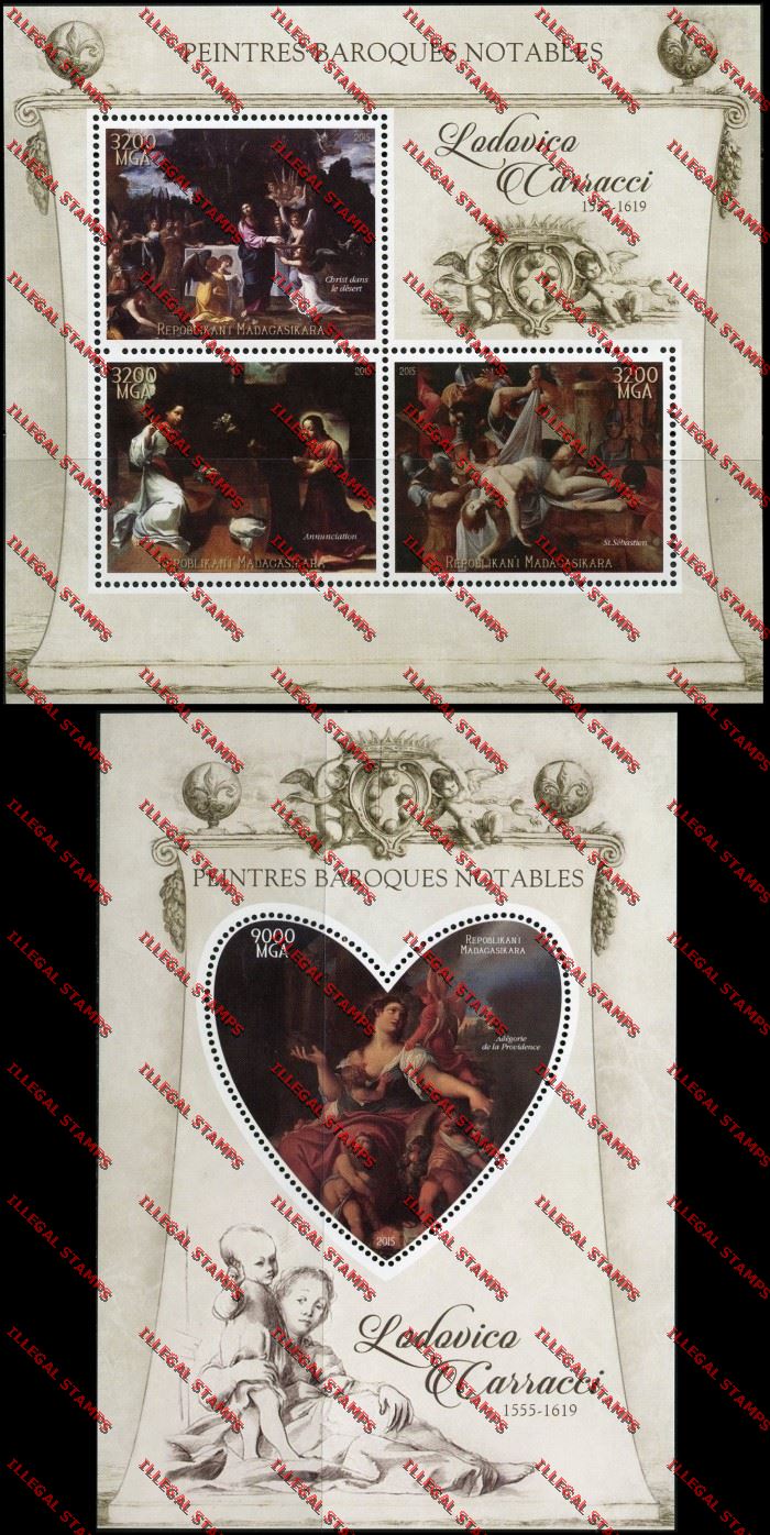 Madagascar 2015 Lodovico Carracci Illegal Stamp Souvenir Sheet and Sheetlet Madagascar 2015 Lodovico Carracci Illegal Stamp Souvenir Sheet and Sheetlet