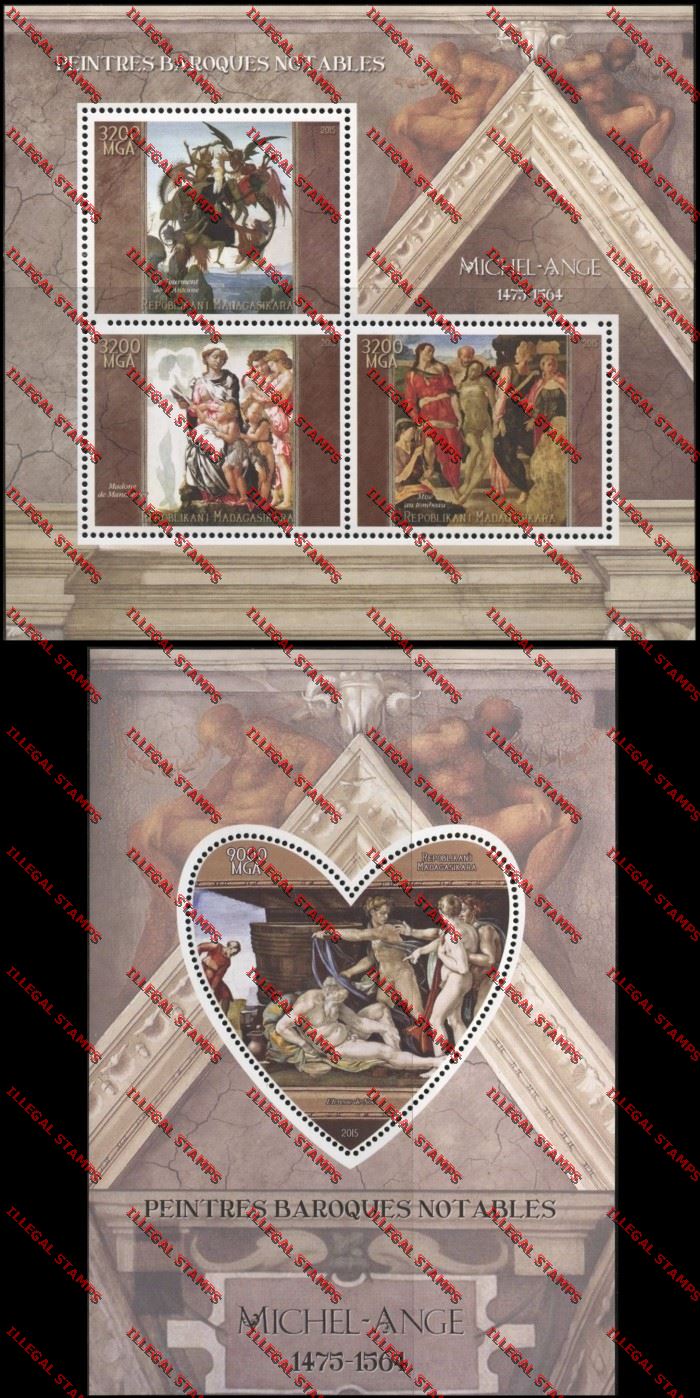 Madagascar 2015 Michelangelo Illegal Stamp Souvenir Sheet and Sheetlet Madagascar 2015 Michelangelo Illegal Stamp Souvenir Sheet and Sheetlet