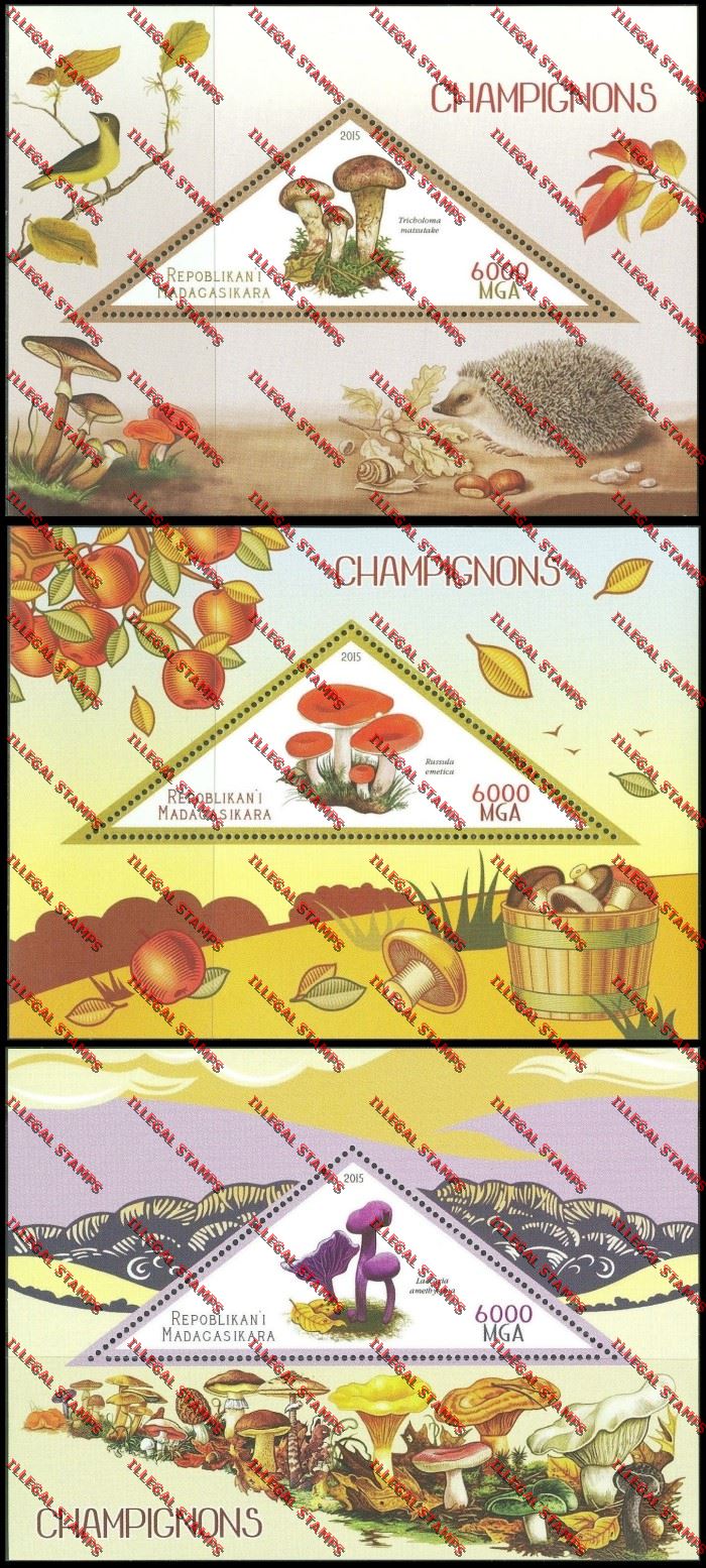 Madagascar 2015 Mushrooms Illegal Stamp Souvenir Sheets Madagascar 2015 Mushrooms Illegal Stamp Souvenir Sheets