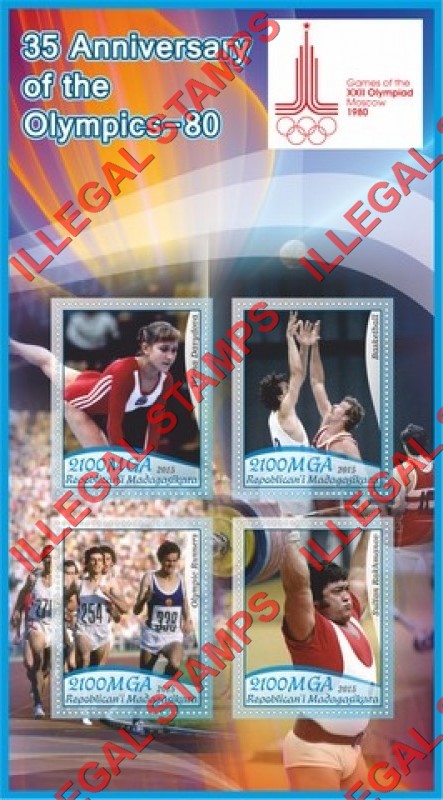 Madagascar 2015 Olympics 35th Anniversary of Moscow Olympics Illegal Stamp Souvenir Sheet of 4 Madagascar 2015 Olympics 35th Anniversary of Moscow Olympics Illegal Stamp Souvenir Sheet of 4