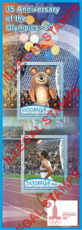 Madagascar 2015 Olympics 35th Anniversary of Moscow Olympics Illegal Stamp Souvenir Sheet of 2 Madagascar 2015 Olympics 35th Anniversary of Moscow Olympics Illegal Stamp Souvenir Sheet of 2