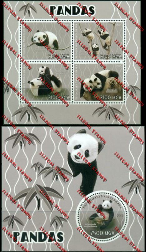 Madagascar 2015 Pandas Illegal Stamp Souvenir Sheet and Sheetlet Madagascar 2015 Pandas Illegal Stamp Souvenir Sheet and Sheetlet